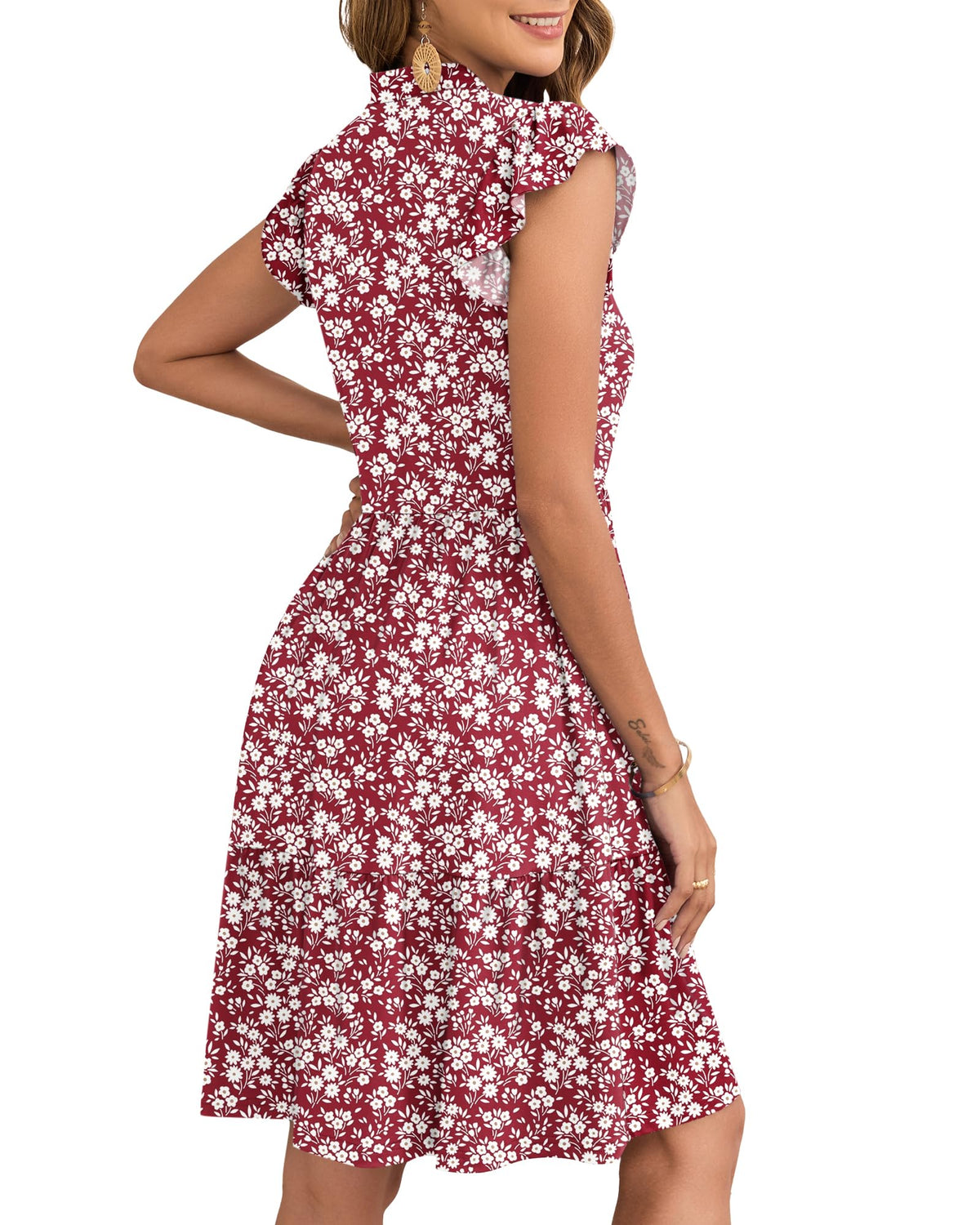 Robe Courte Femme À Volants Taille Élastique Et Poches