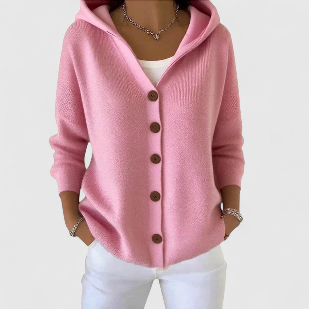 Cardigan à capuche boutonné coupe décontractée pour femme