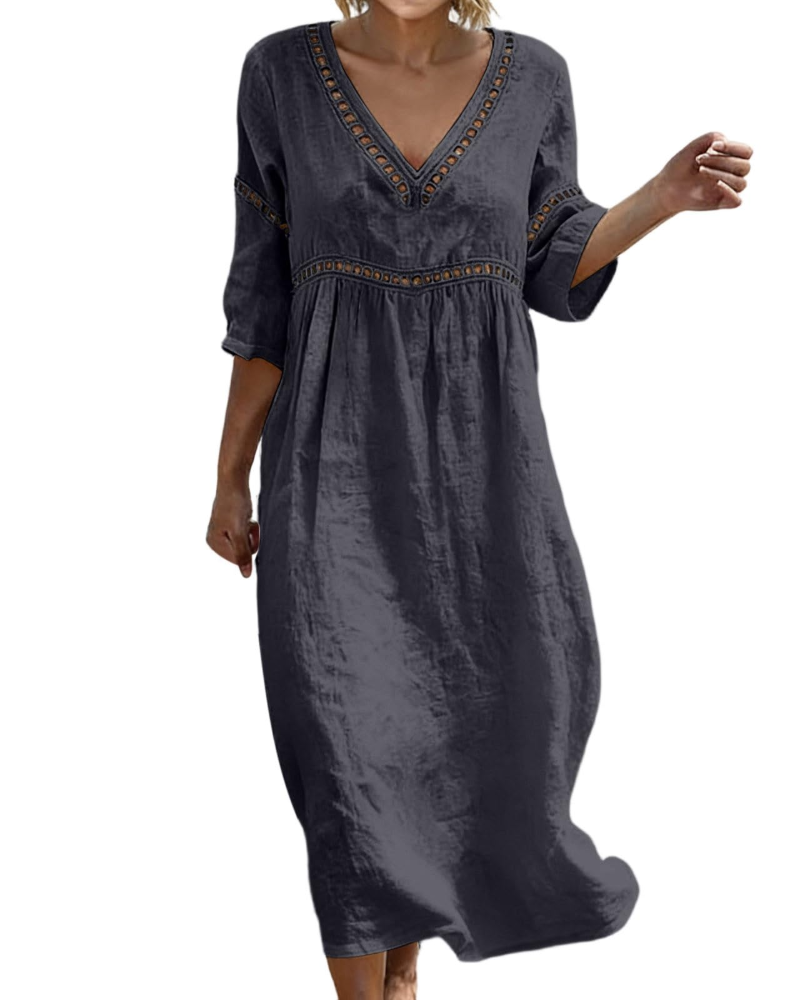 Robe Longue Femme En Coton Et Lin Col V Style Bohème