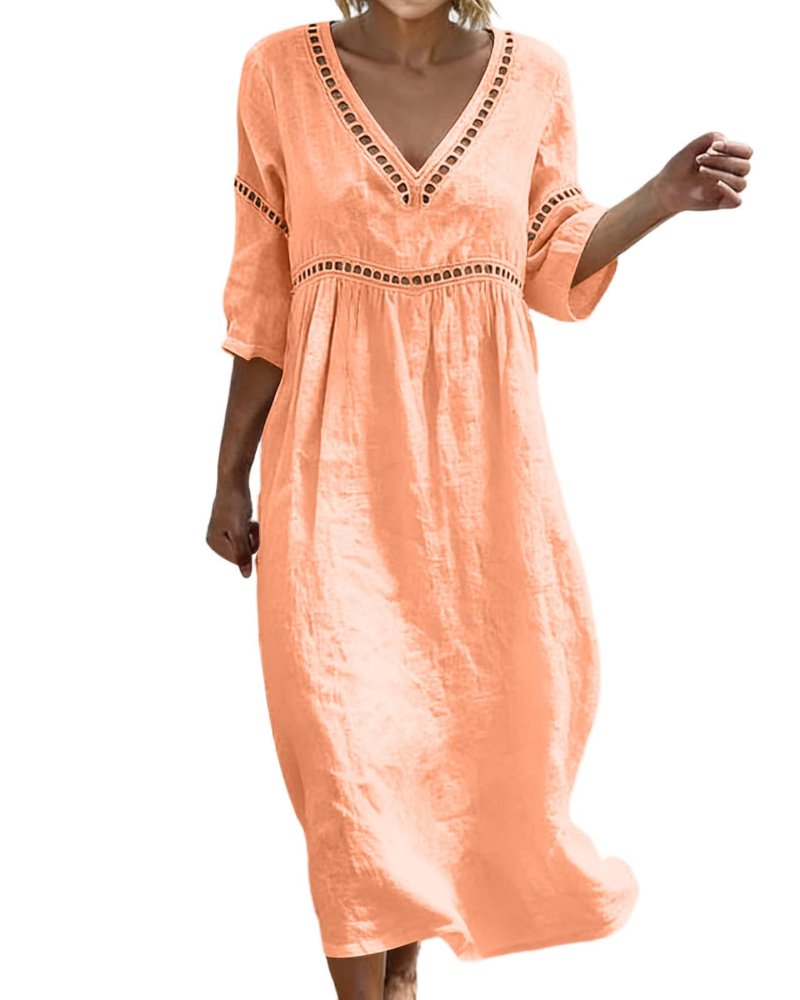 Robe Longue Femme En Coton Et Lin Col V Style Bohème