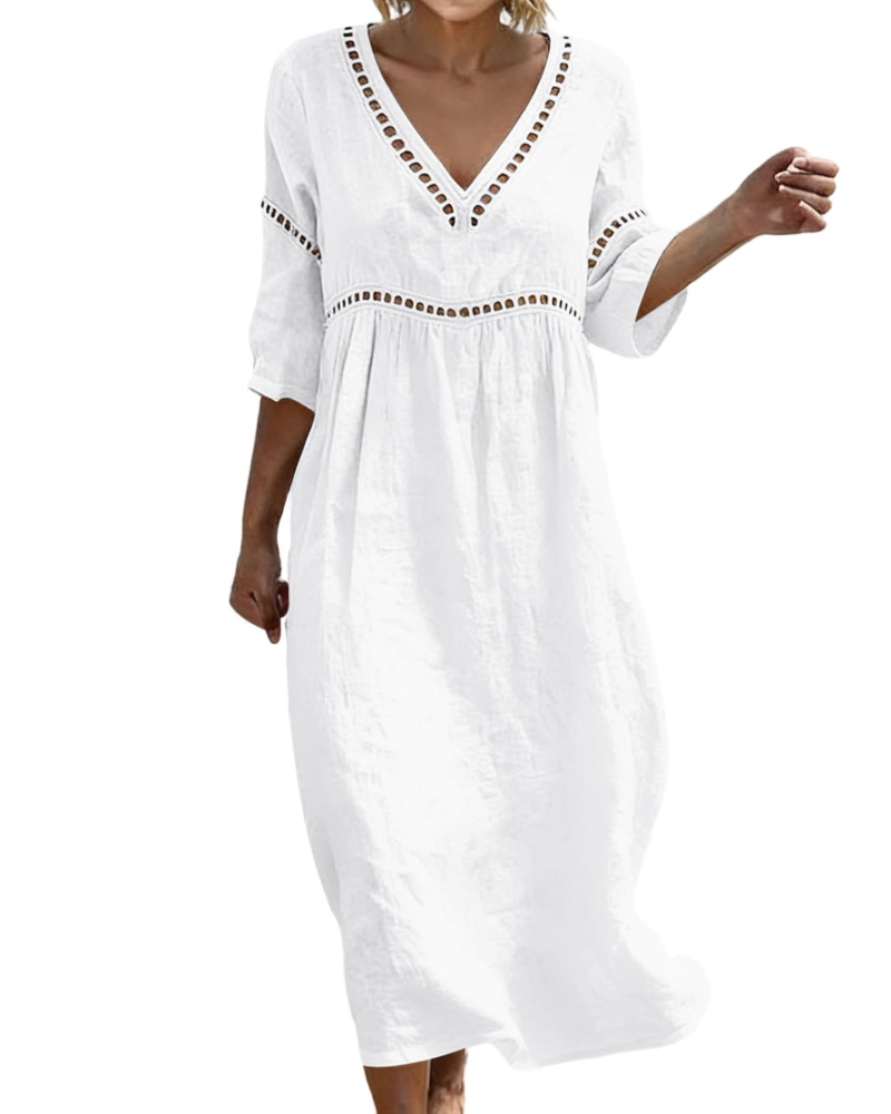 Robe Longue Femme En Coton Et Lin Col V Style Bohème