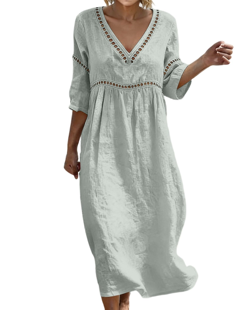 Robe Longue Femme En Coton Et Lin Col V Style Bohème