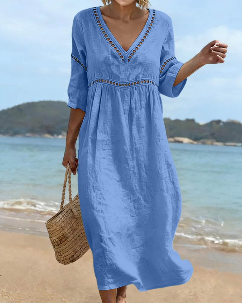 Robe Longue Femme En Coton Et Lin Col V Style Bohème