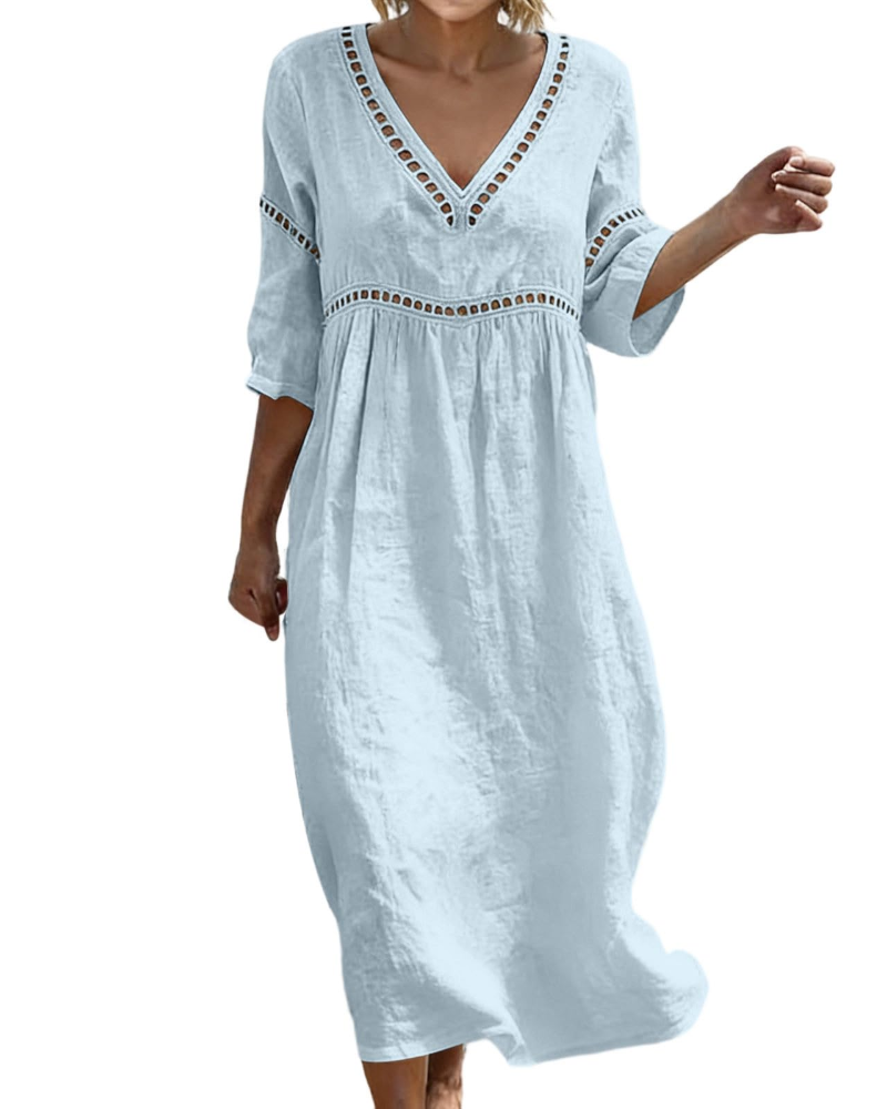 Robe Longue Femme En Coton Et Lin Col V Style Bohème