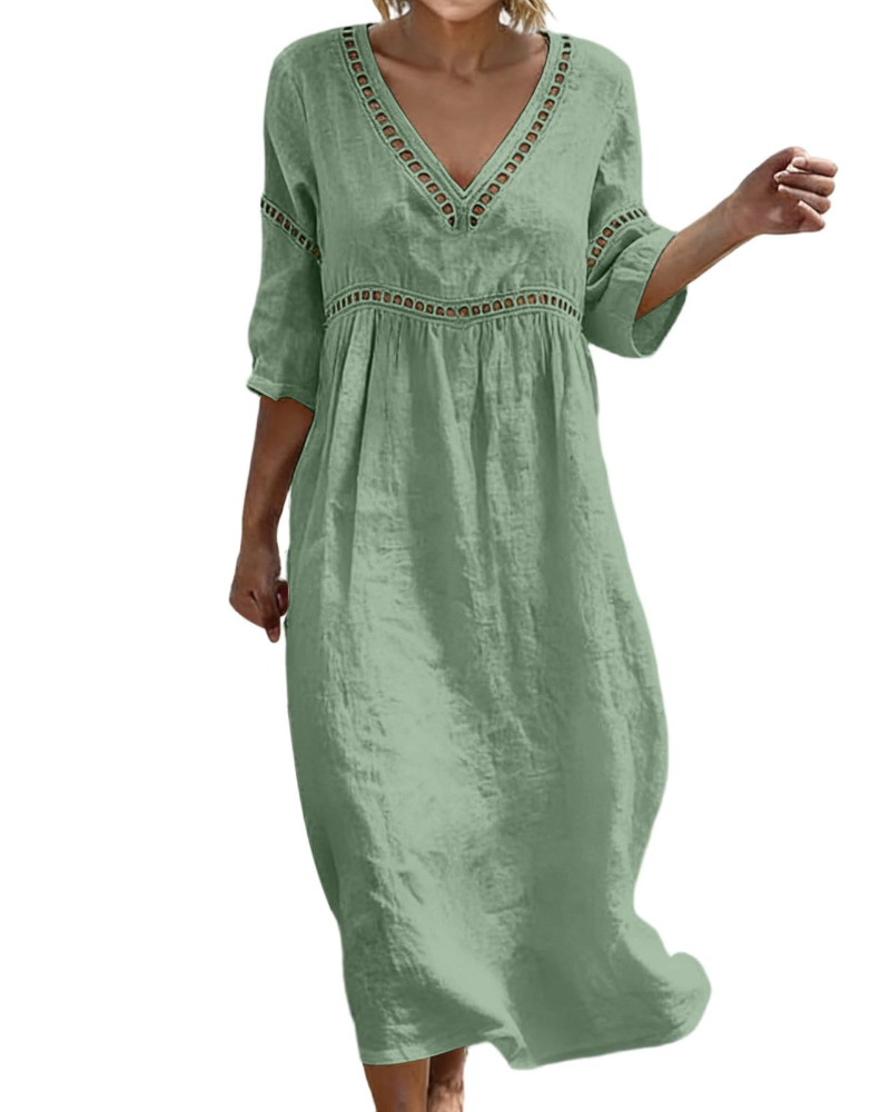Robe Longue Femme En Coton Et Lin Col V Style Bohème