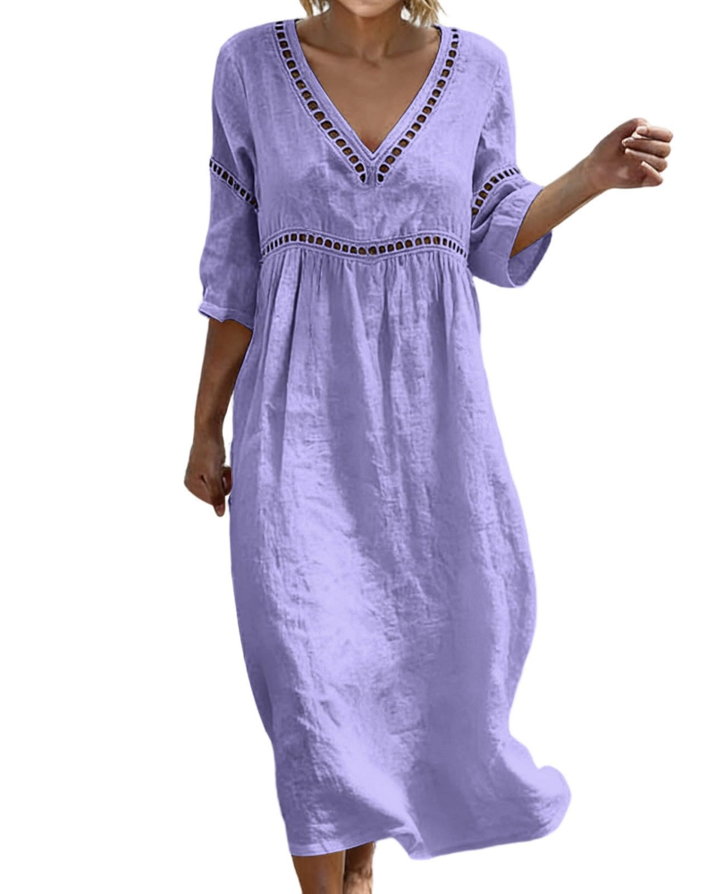 Robe Longue Femme En Coton Et Lin Col V Style Bohème