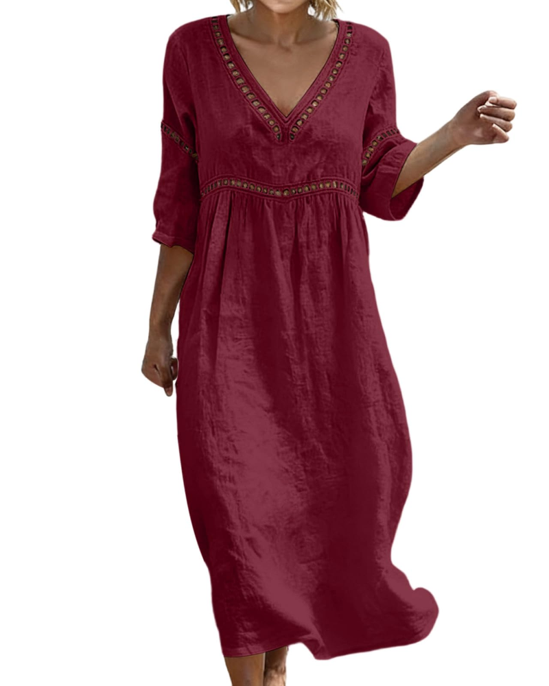Robe Longue Femme En Coton Et Lin Col V Style Bohème