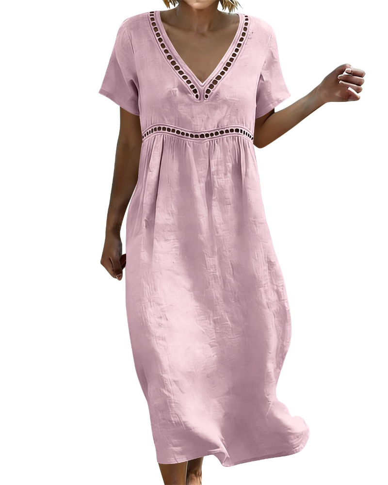 Robe Longue Femme En Coton Et Lin Col V Style Bohème