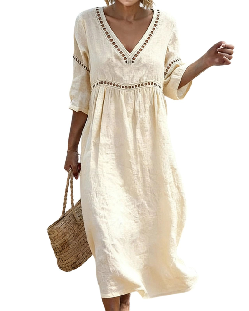 Robe Longue Femme En Coton Et Lin Col V Style Bohème
