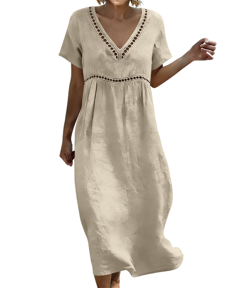 Robe Longue Femme En Coton Et Lin Col V Style Bohème