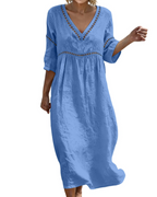 Robe Longue Femme En Coton Et Lin Col V Style Bohème