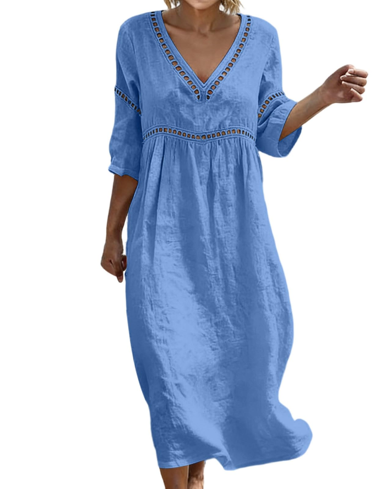 Robe Longue Femme En Coton Et Lin Col V Style Bohème
