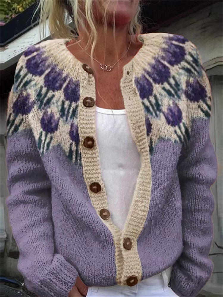 Cardigan Femme En Maille À Motif Nordique Douillet
