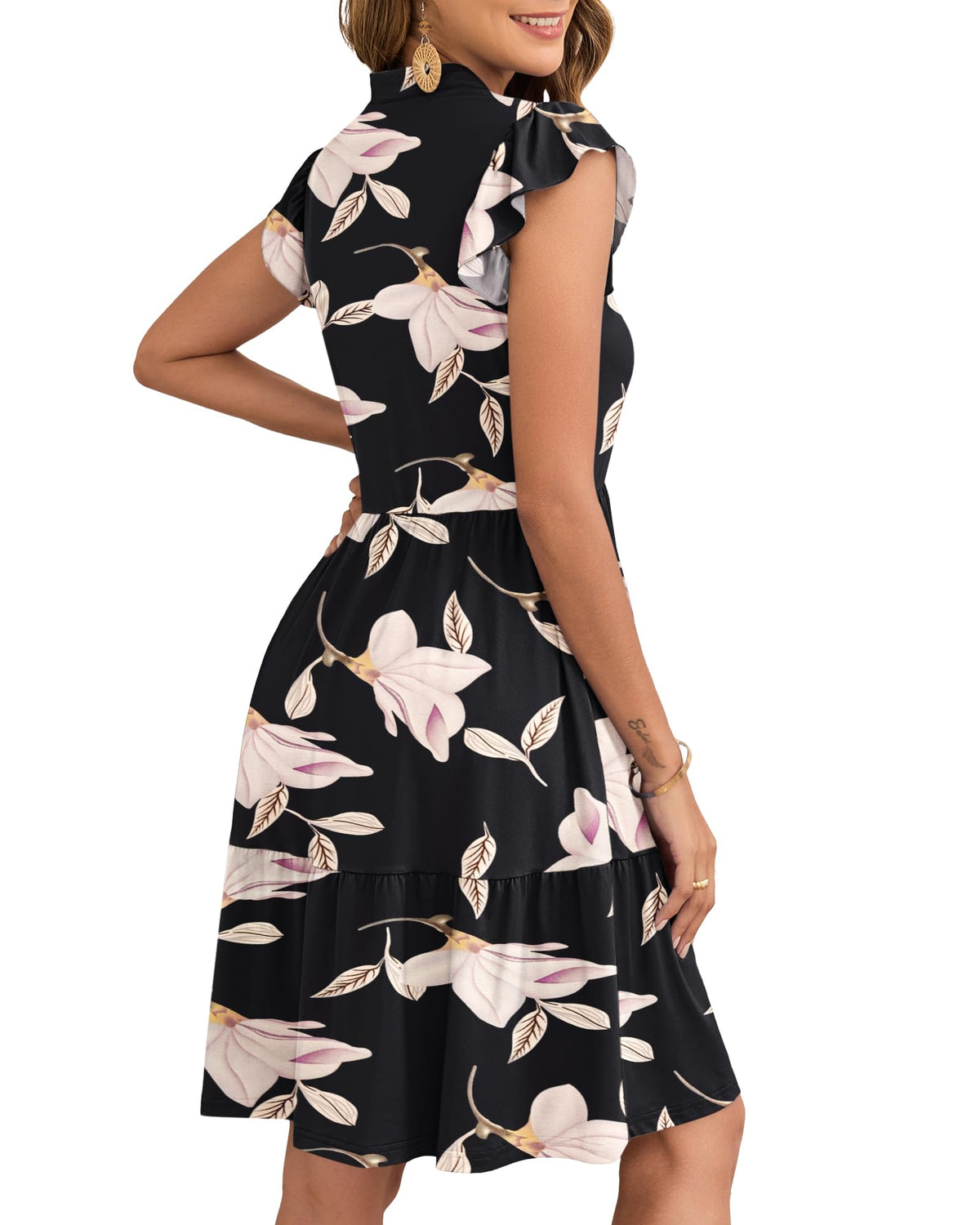 Robe Courte Femme À Volants Taille Élastique Et Poches