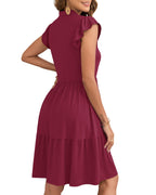 Robe Courte Femme À Volants Taille Élastique Et Poches