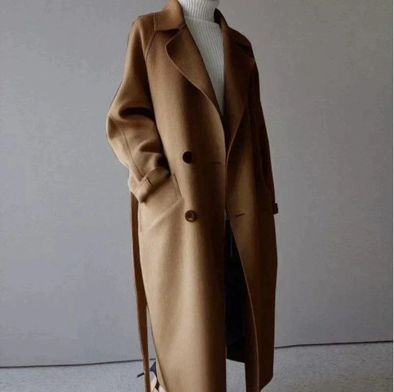 Manteau long en laine élégant et isolant pour femme