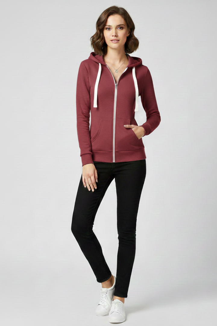 Sweat à capuche zippé avec poches kangourou pour femme