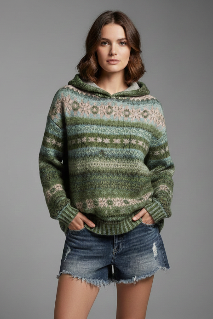 Sweat à capuche à motifs et poignets côtelés pour femme