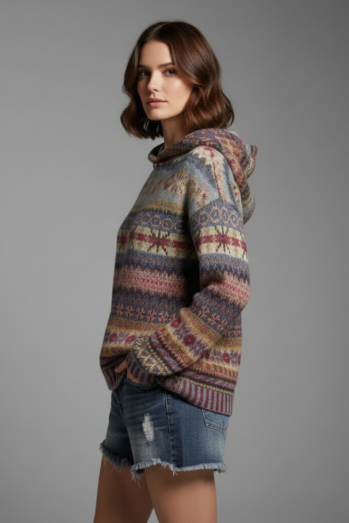 Sweat à capuche à motifs et poignets côtelés pour femme