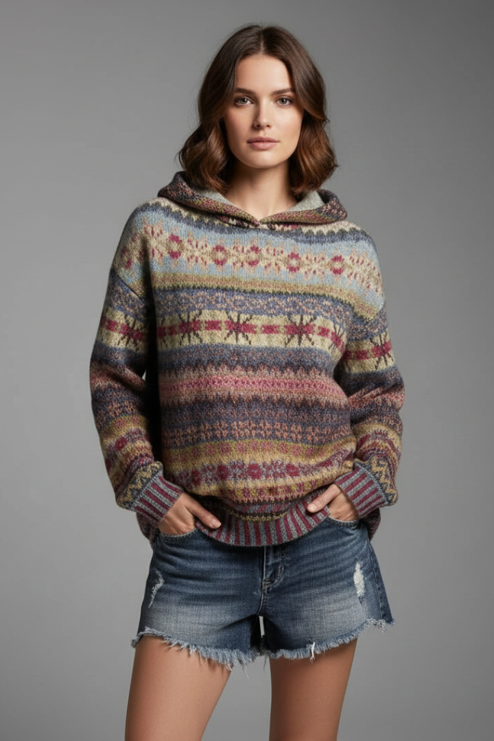Sweat à capuche à motifs et poignets côtelés pour femme