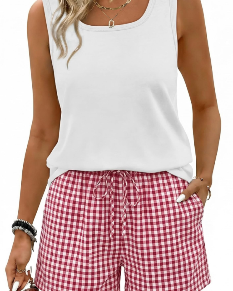 Ensemble Femme Été Débardeur Col Carré Et Short