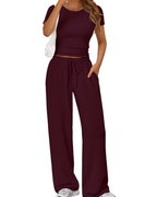 Ensemble Femme Deux Pièces Haut Froncé Et Pantalon Large