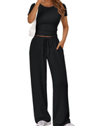 Ensemble Femme Deux Pièces Haut Froncé Et Pantalon Large