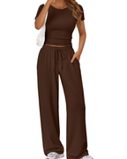 Ensemble Femme Deux Pièces Haut Froncé Et Pantalon Large
