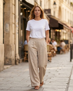 Pantalon Large Femme En Lin Et Coton Taille Élastique