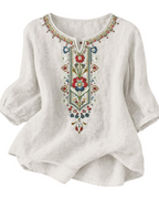 Blouse Femme Fluide En Coton Et Lin Brodée Col V
