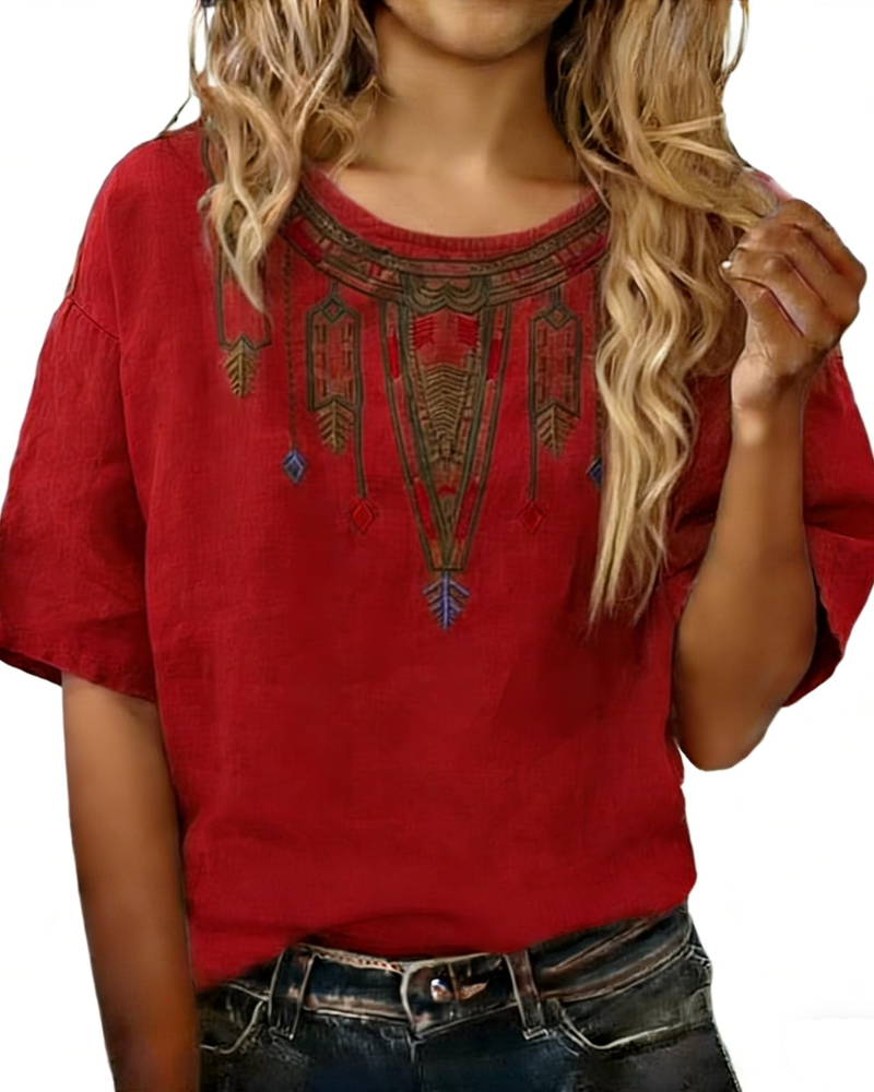 Blouse Femme Fluide En Coton Et Lin Brodée Col V