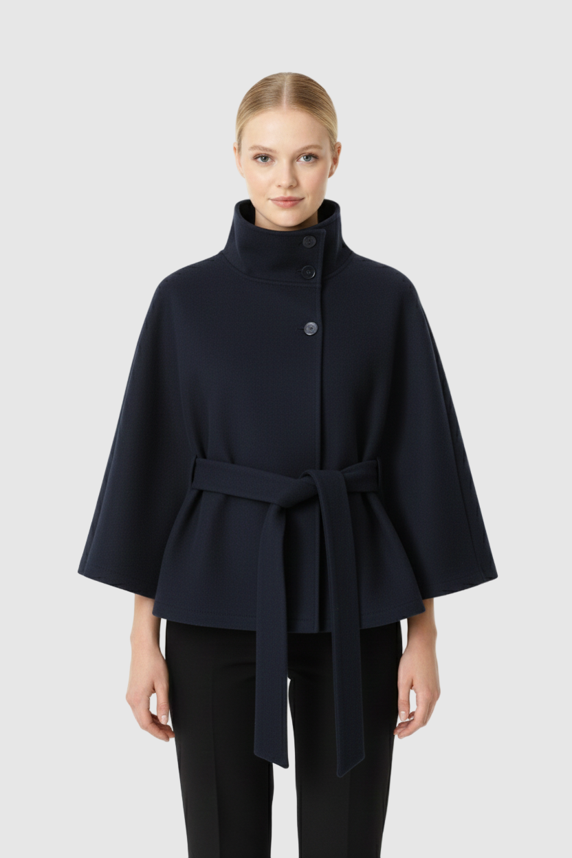 Manteau en laine à col élégant et coupe cintrée pour femme
