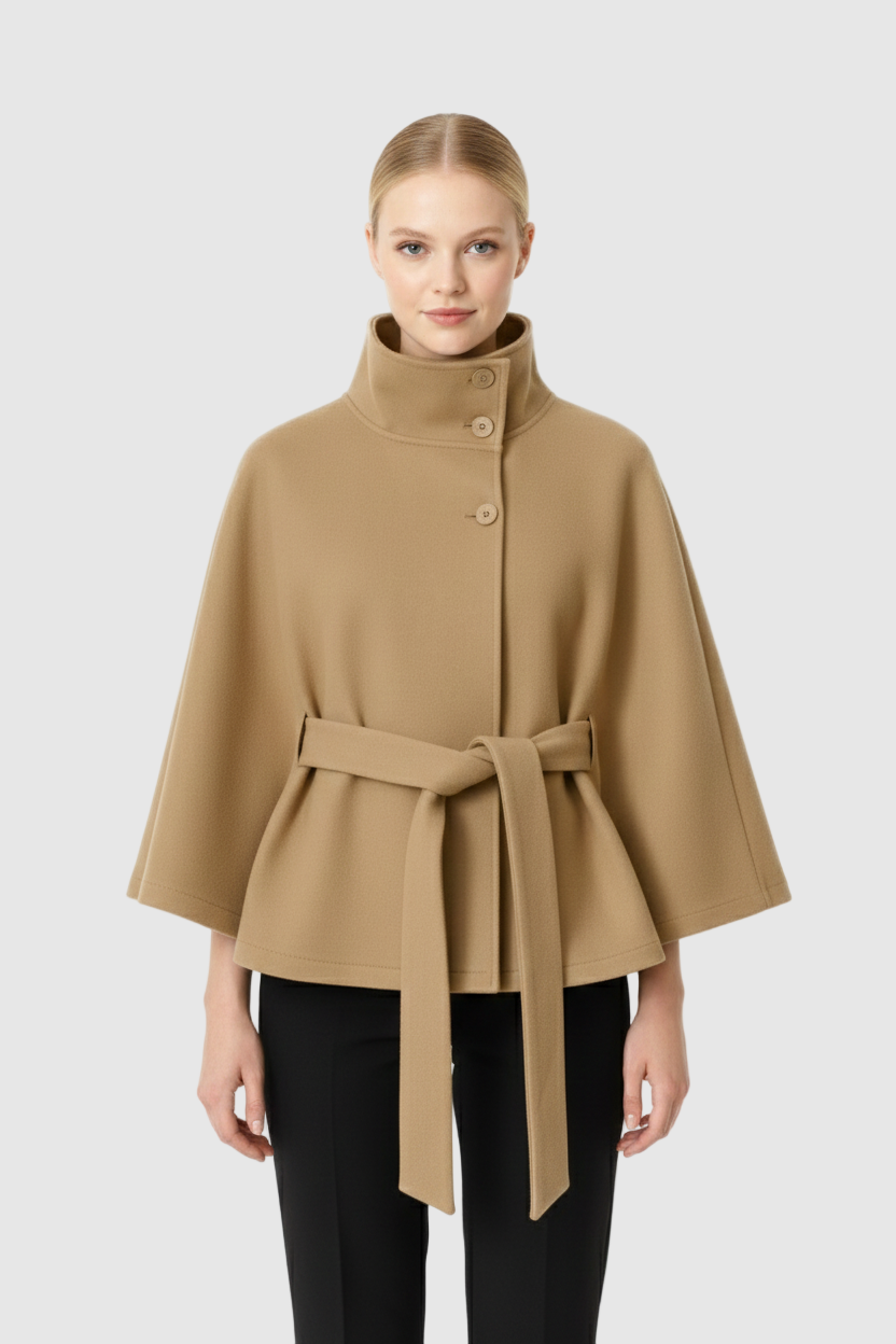 Manteau en laine à col élégant et coupe cintrée pour femme
