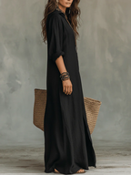 Robe Longue Femme Fluide Boutonnée Avec Col Chemise