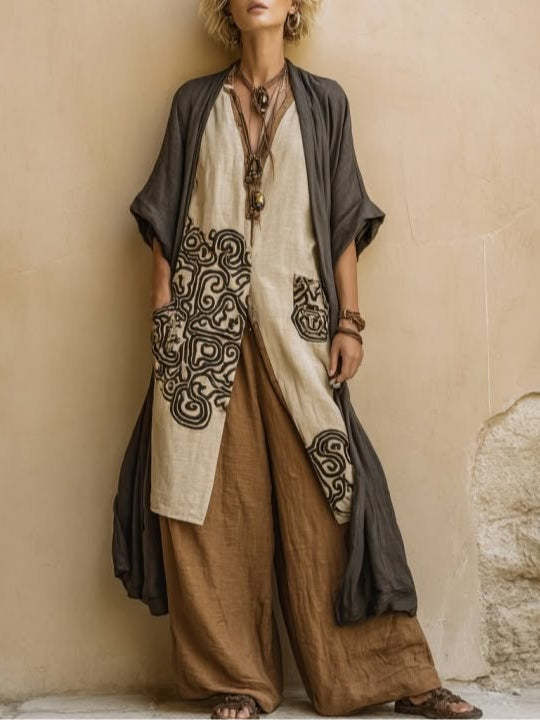 Ensemble Femme Trois Pièces En Coton Lin Style Bohème