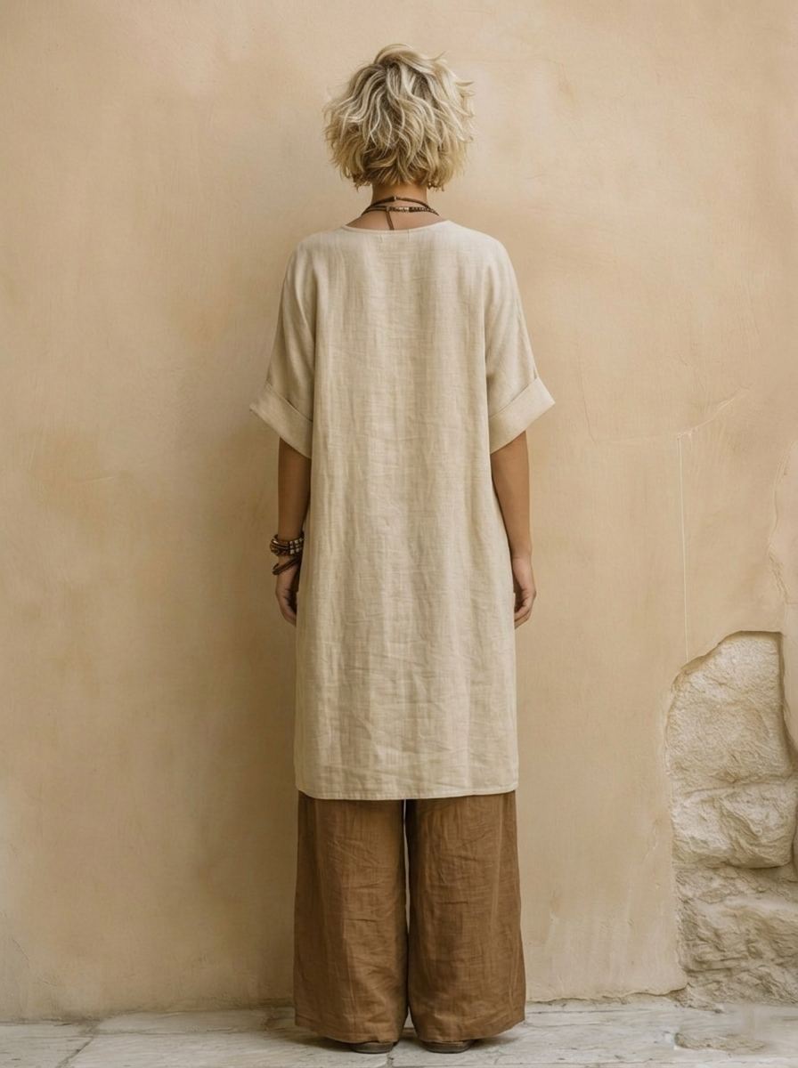 Ensemble Femme Trois Pièces En Coton Lin Style Bohème