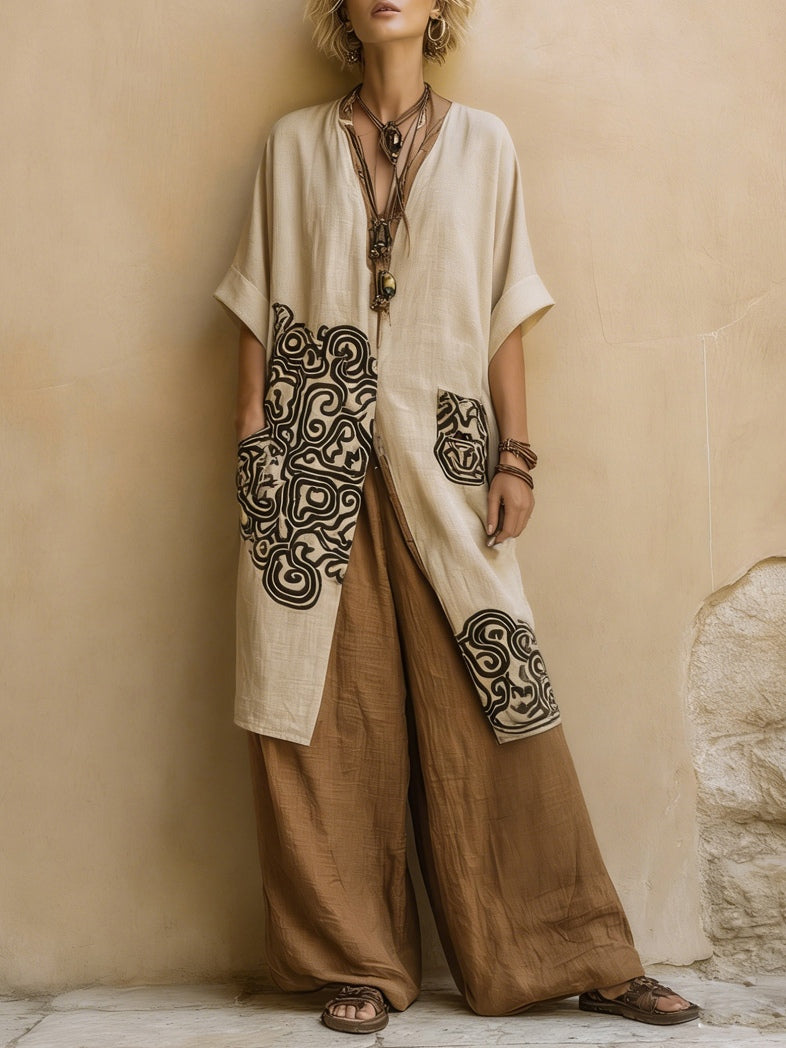 Ensemble Femme Trois Pièces En Coton Lin Style Bohème