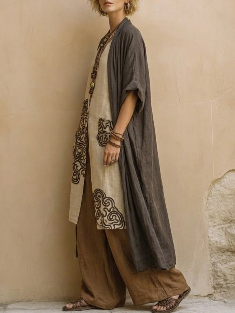 Ensemble Femme Trois Pièces En Coton Lin Style Bohème