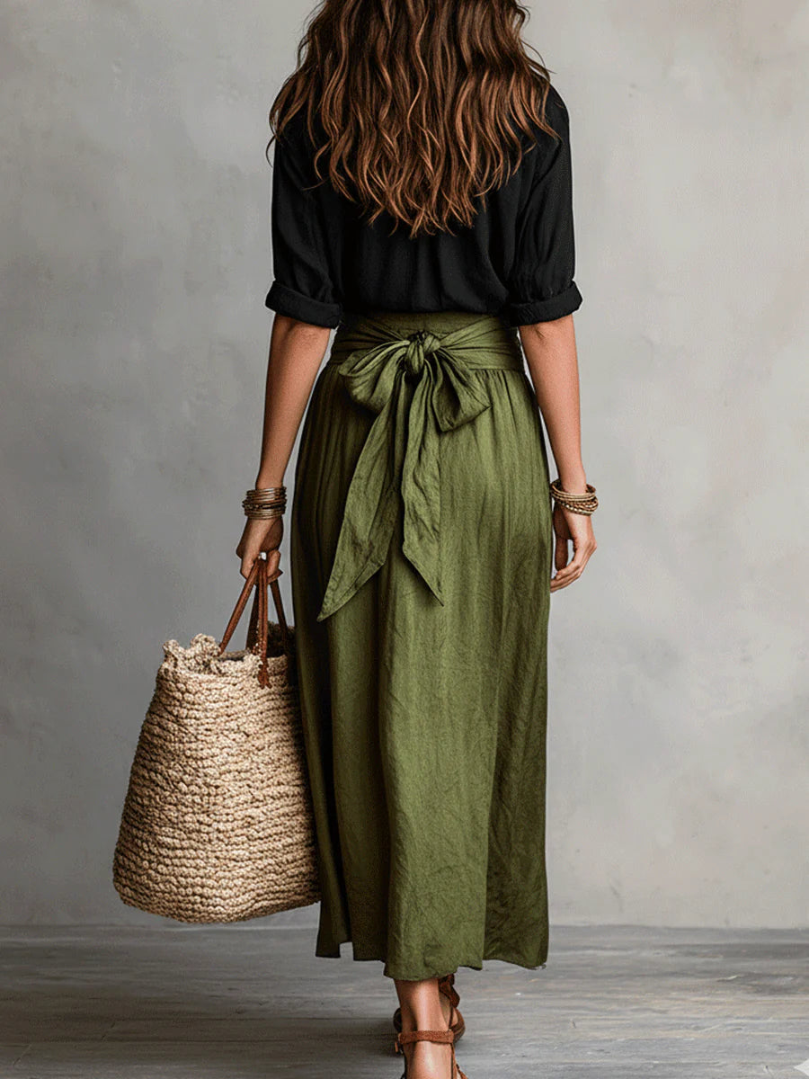 Ensemble deux pièces t-shirt et jupe midi taille haute pour femme