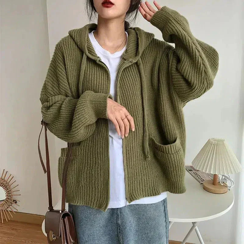 Cardigan Zippé À Capuche Pour Femme En Maille Douce