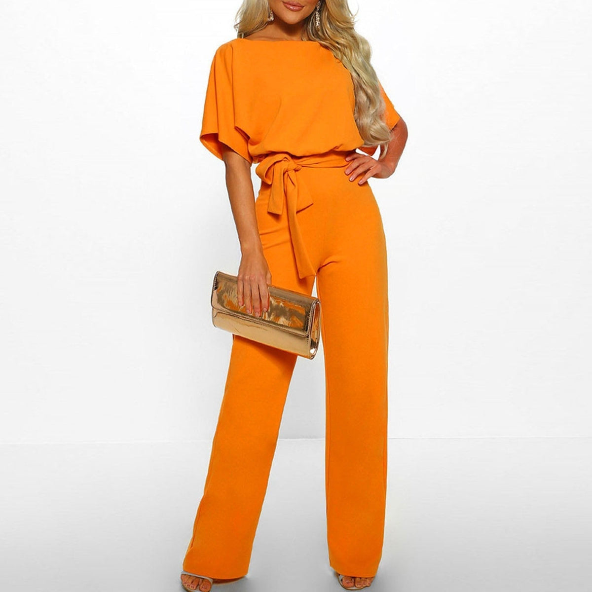 Combinaison Femme Fluide À Jambes Larges Et Ceinture Nouée