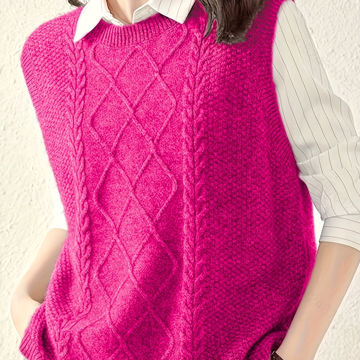 Débardeur en maille torsadée à col rond pour femme