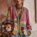Gilet Femme En Maille Patchwork Floral À Col V