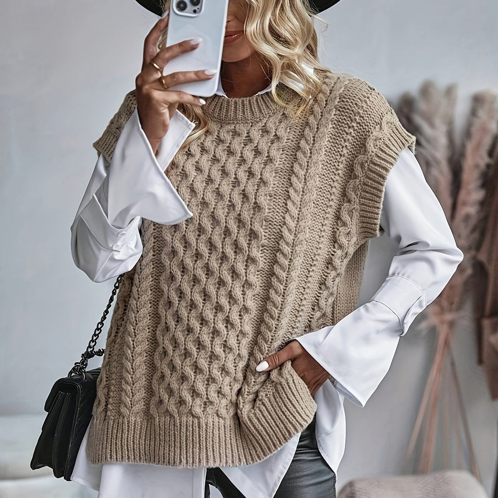 Débardeur long en maille torsadée à col rond pour femme
