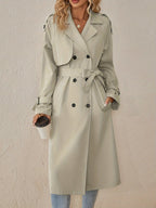 Trench Long Femme En Coton Mélangé À Taille Ajustée
