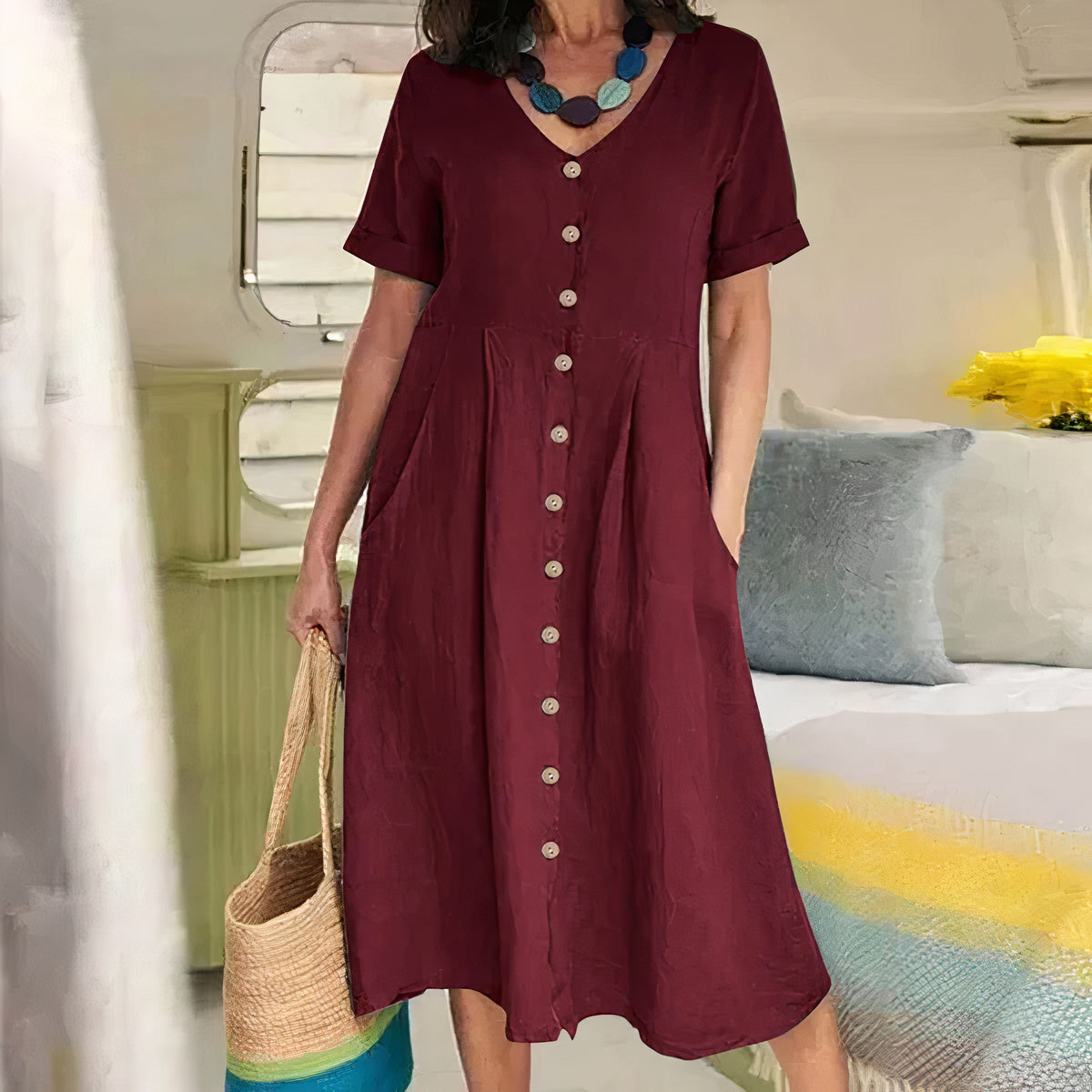 Robe D'Été Femme Fluide Et Légère En Tissu Respirant