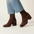 Bottines Femme Bout Carré Effet Suédine À Talon Bloc
