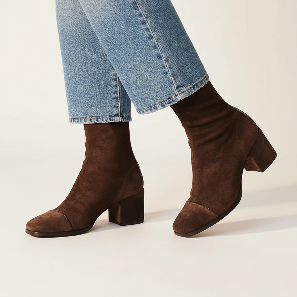 Bottines Femme Bout Carré Effet Suédine À Talon Bloc