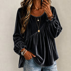 Blouse Femme En Velours À Col Rond Et Volants
