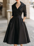 Robe Trapèze Femme Midi Plissée Au Style Vintage